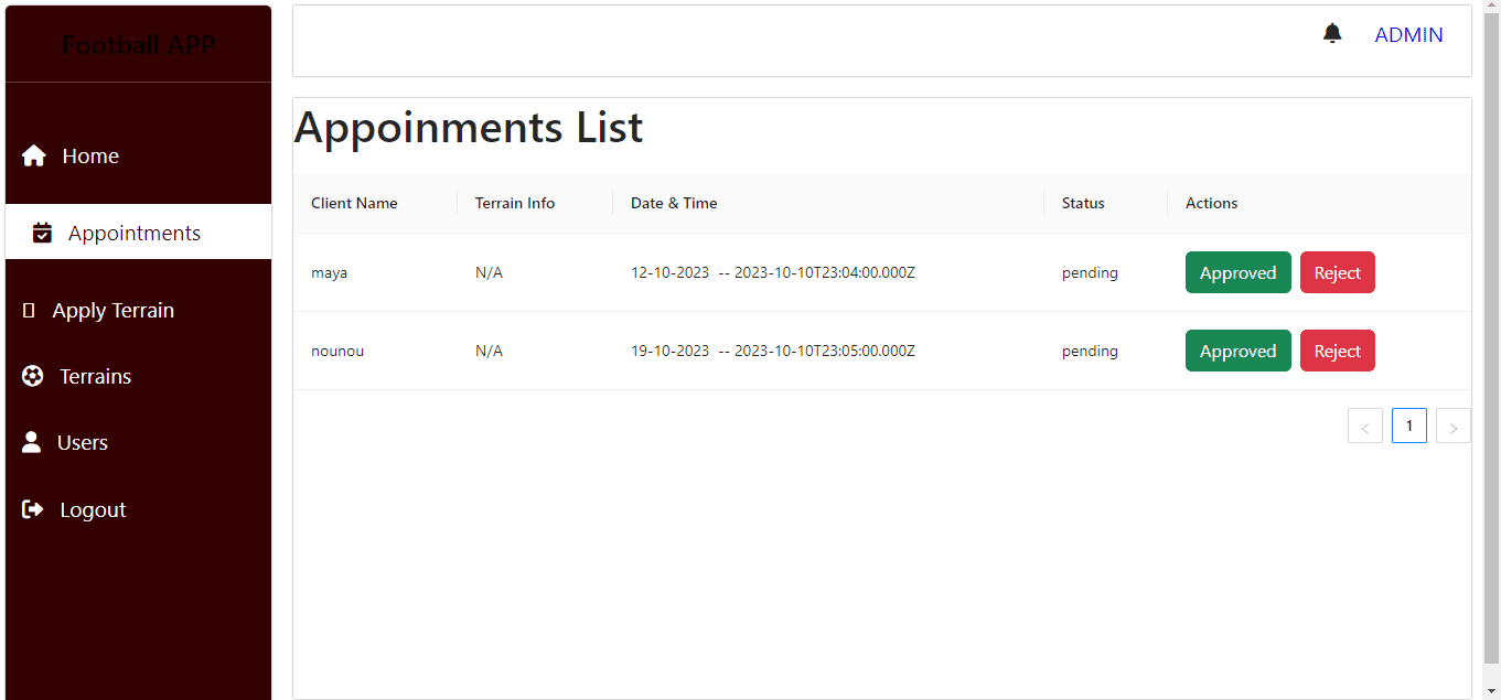 application de réservation des terrains de football