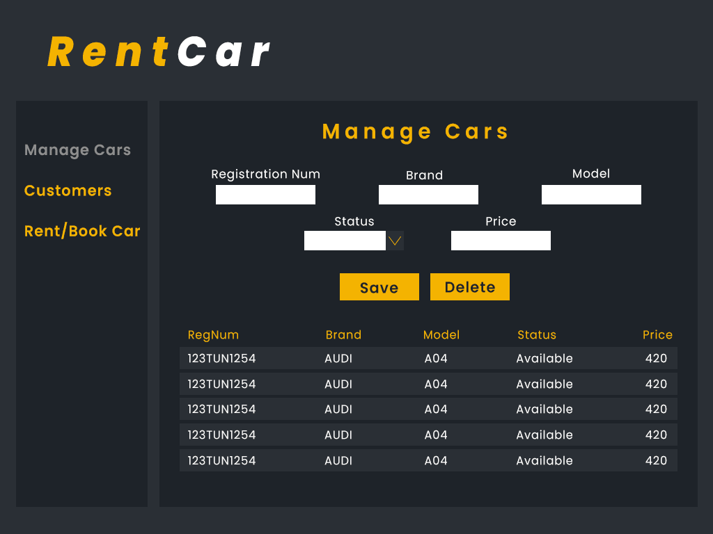 Application de location de voitures