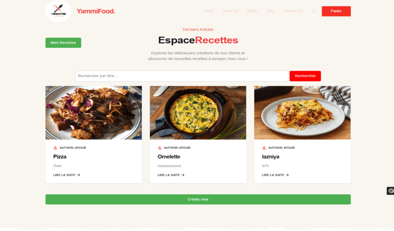 Application gestion des recettes